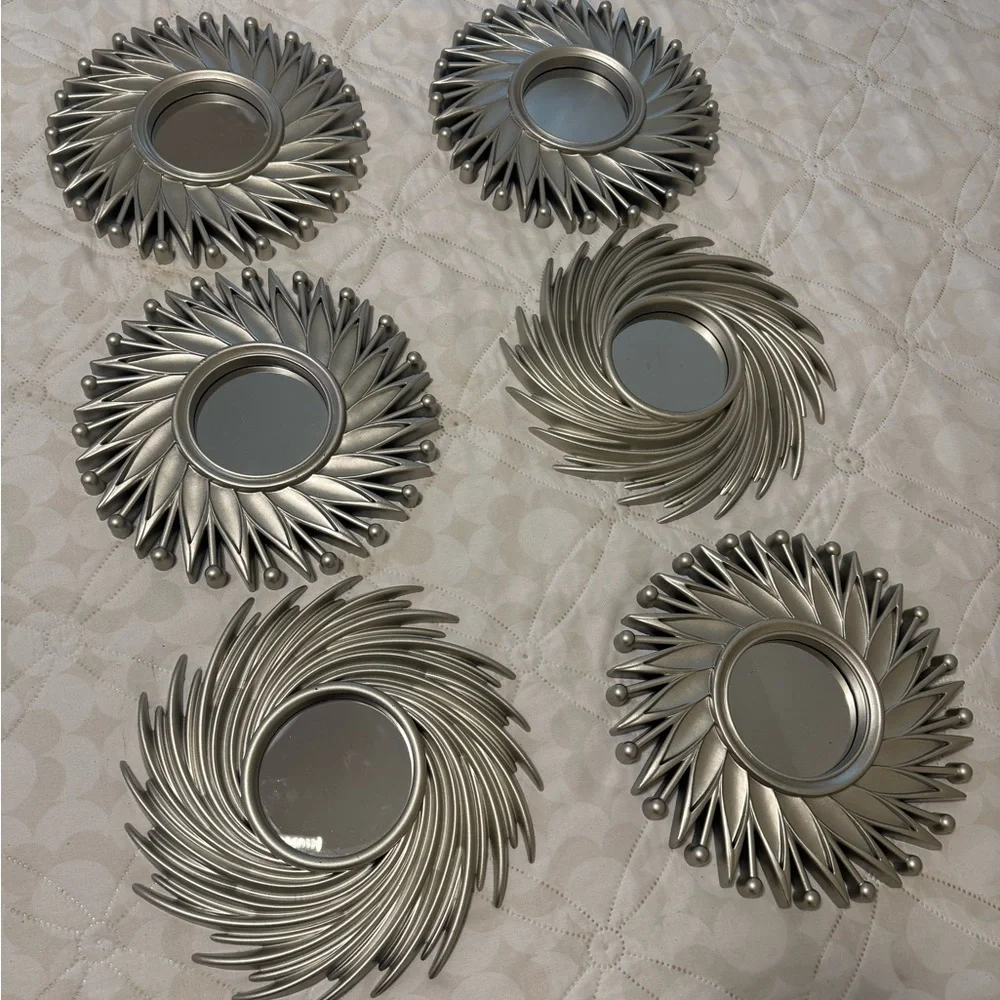 Silver Sunburst Wall Mirrors Set